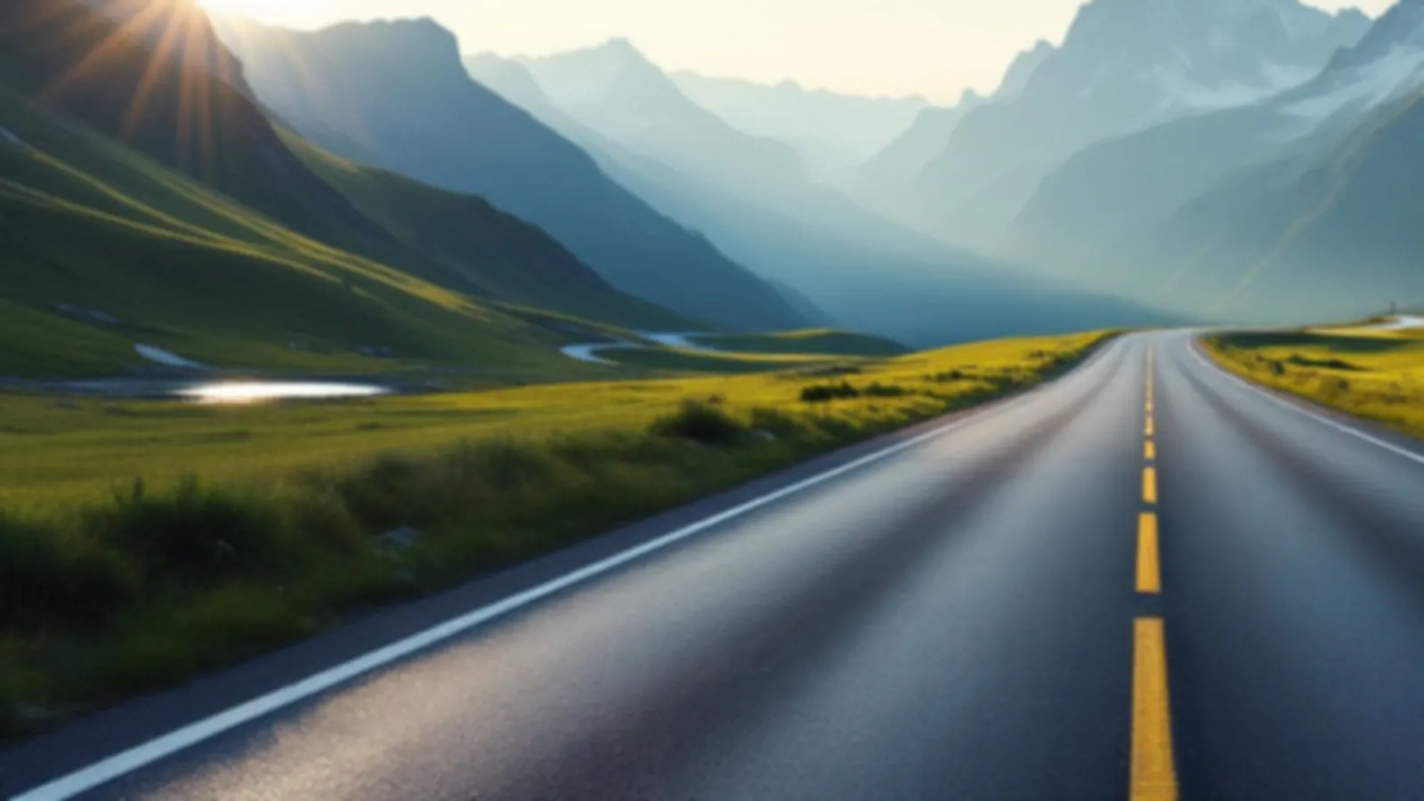 An empty mountain pass road through green alpine slopes under a clear sky at sunrise, the CoupeFund view of emergency loans online, $100 – $5,000